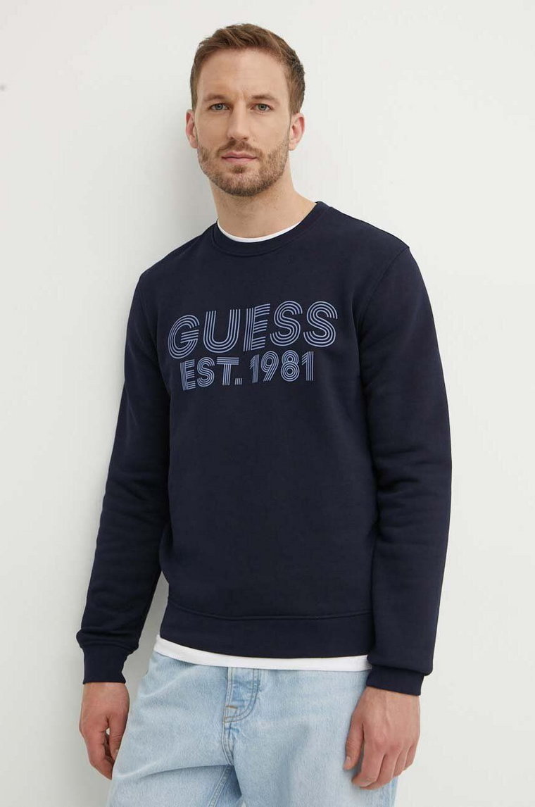 Guess bluza BEAU męska kolor granatowy z nadrukiem M4YQ08 K9Z21