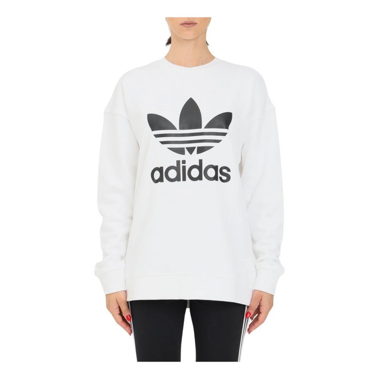 Biały Sweter z Okrągłym Dekoltem dla Kobiet Adidas