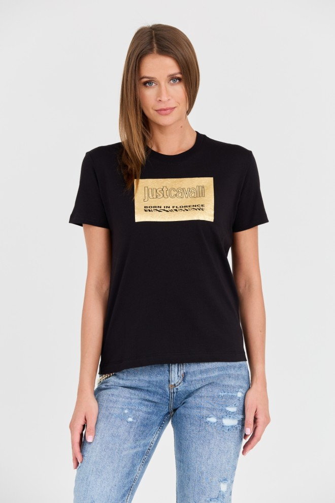 JUST CAVALLI Czarny t-shirt R Gold Tiger Label