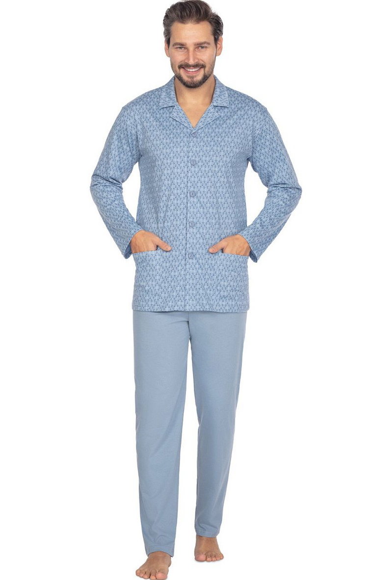 Rozpinana piżama męska niebieska 463, Kolor niebieski, Rozmiar M, Regina