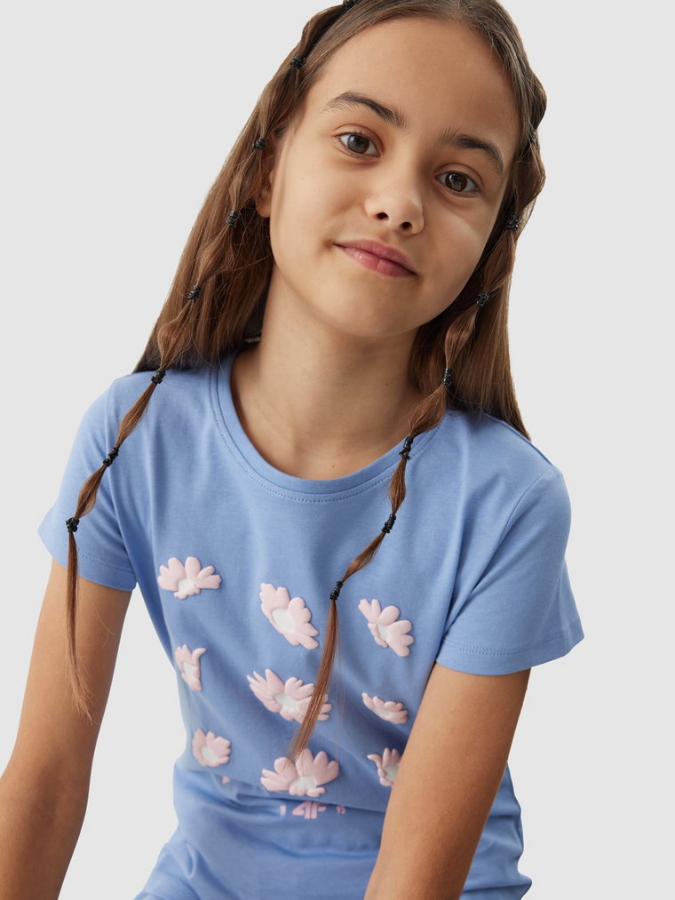 T-shirt z bawełny organicznej dziewczęcy - denim