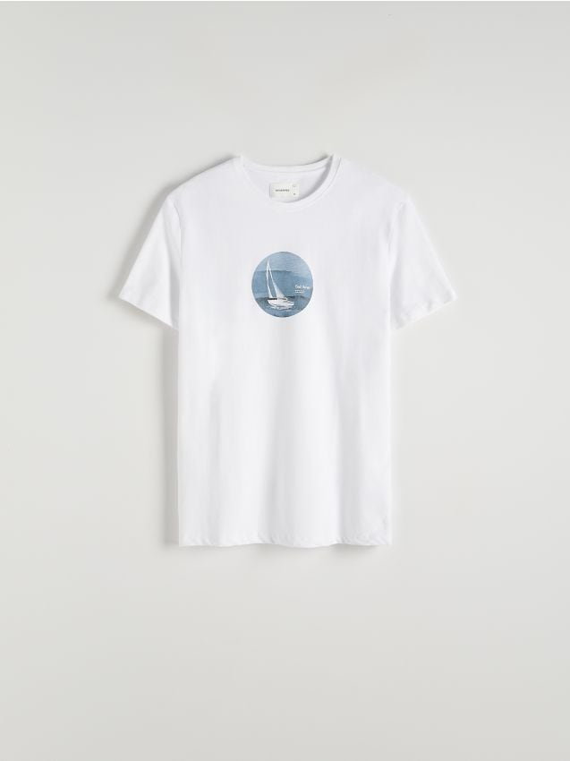 Reserved - T-shirt regular z nadrukiem - biały