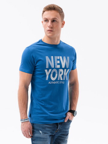 T-shirt męski z nadrukiem S1434 V-24B - ciemnoniebieski - S