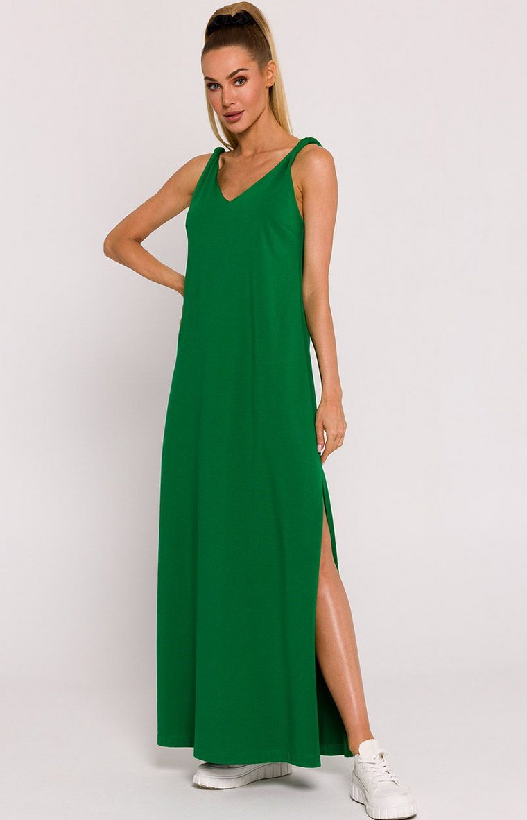 Sukienka maxi z głębokim dekoltem na plecach zielona M791, Kolor zielony, Rozmiar L, MOE