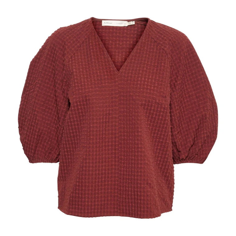 Cherry Mahogany Teksturowany Top z Rękawami Puff InWear