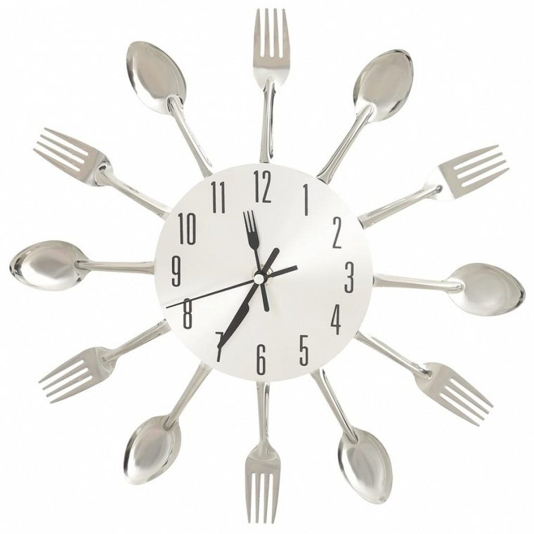 Zegar ścienny z łyżek i widelców, srebrny, 31 cm, aluminium kod: V-325162