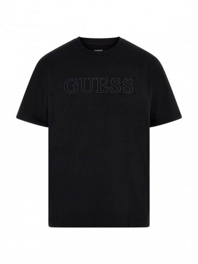 Męski t-shirt z nadrukiem GUESS SS ALPHY - czarny