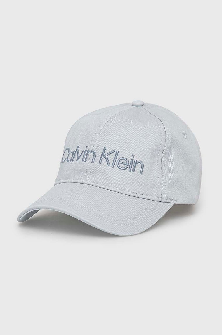 Calvin Klein czapka z daszkiem bawełniana kolor niebieski z aplikacją