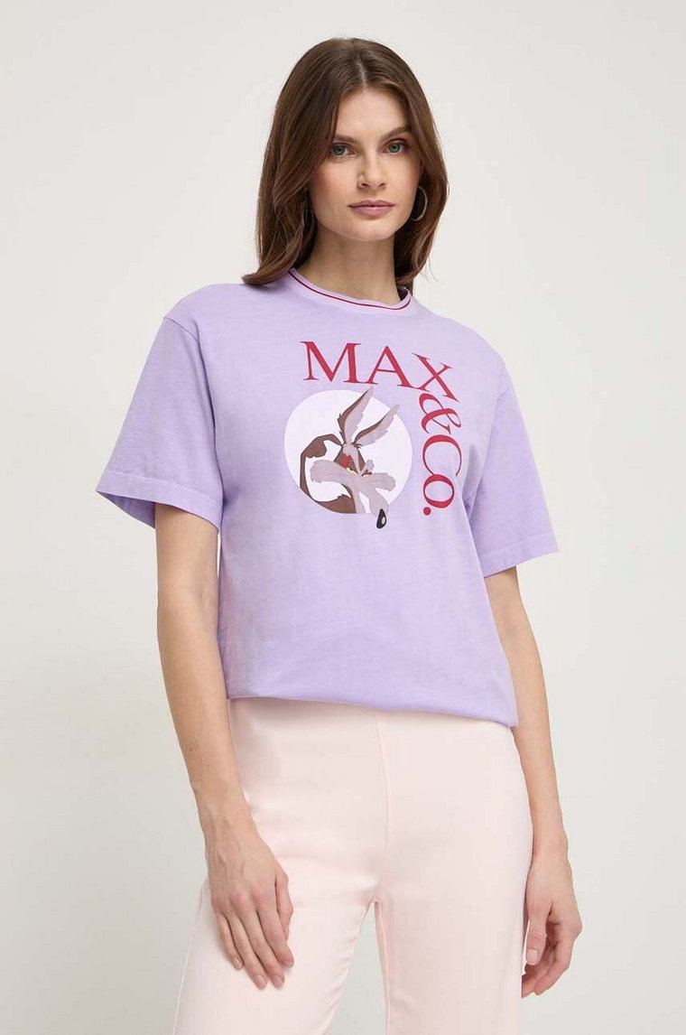 MAX&Co. t-shirt bawełniany x CHUFY damski kolor fioletowy