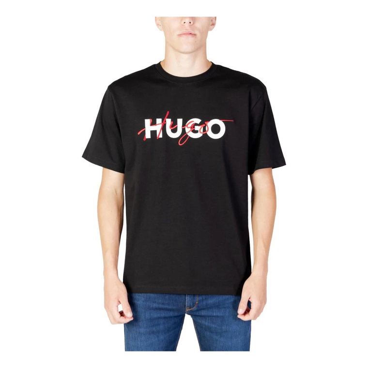 Męska Czarna Koszulka z Nadrukiem Hugo Boss