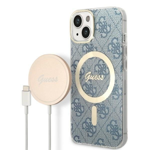 Zestaw Guess GUBPP14MH4EACSB Case+ Charger iPhone 14 Plus 6,7" niebieski/blue hard case 4G Print MagSafe