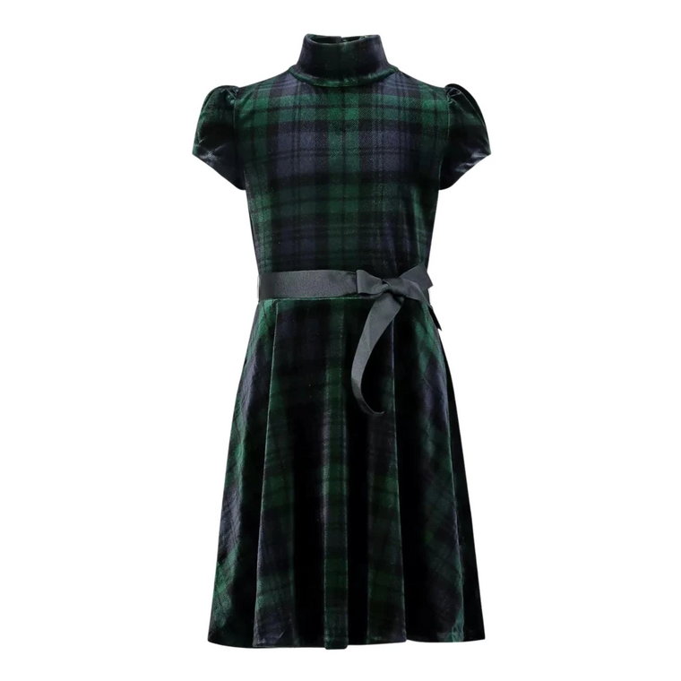 Zielona plisowana sukienka w kratkę dla dziewczynek Ralph Lauren