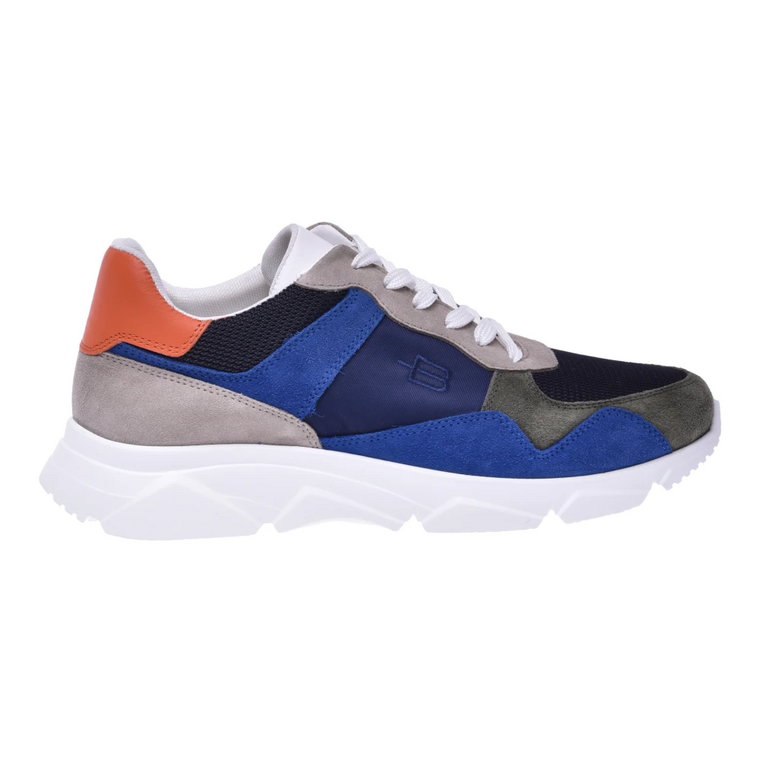 Blue fabric and green split leather low-top trainers Baldinini