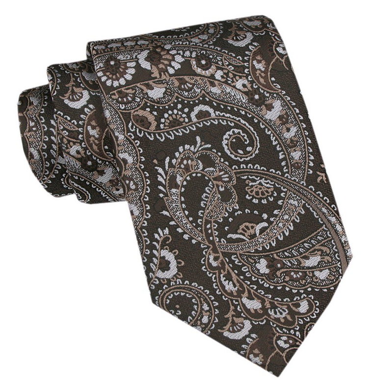 Klasyczny Krawat Męski CHATTIER - Brąz i Beż, Orientalny Wzór