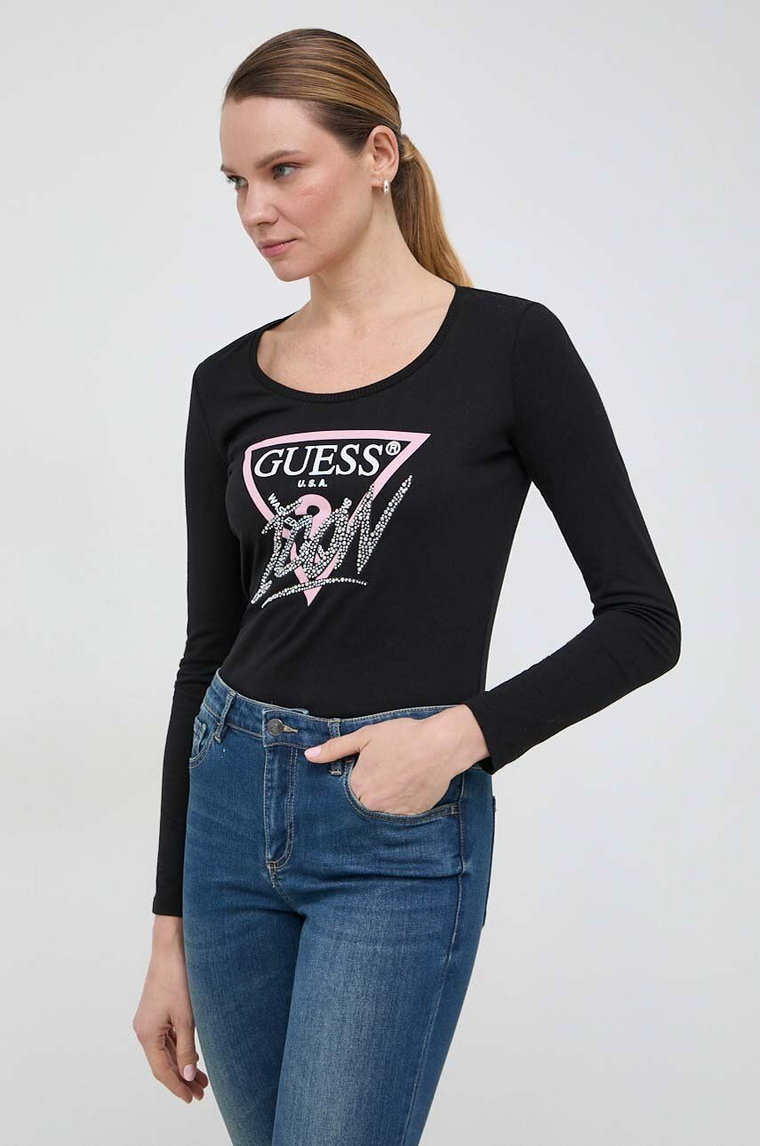 Guess longsleeve bawełniany ICON kolor czarny W4RI42 I3Z14