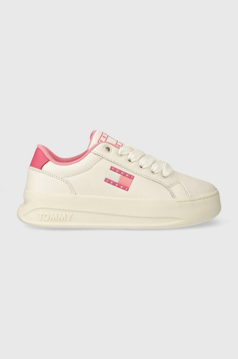 Tommy Jeans sneakersy skórzane TJW CITY FLATFORM kolor biały EN0EN02500