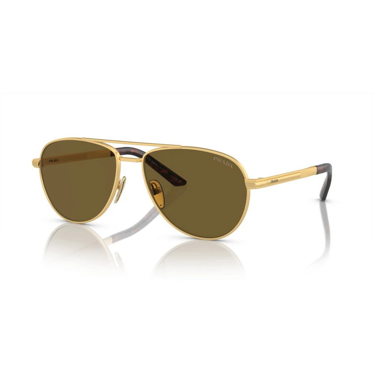 Stylowe okulary przeciwsłoneczne w jasnym złocie/ciemnobrązowe Prada