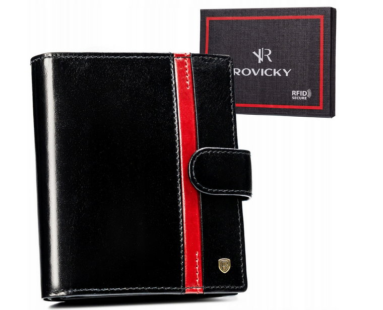 Duży, skórzany portfel męski z systemem RFID zapinany na zatrzask - Rovicky