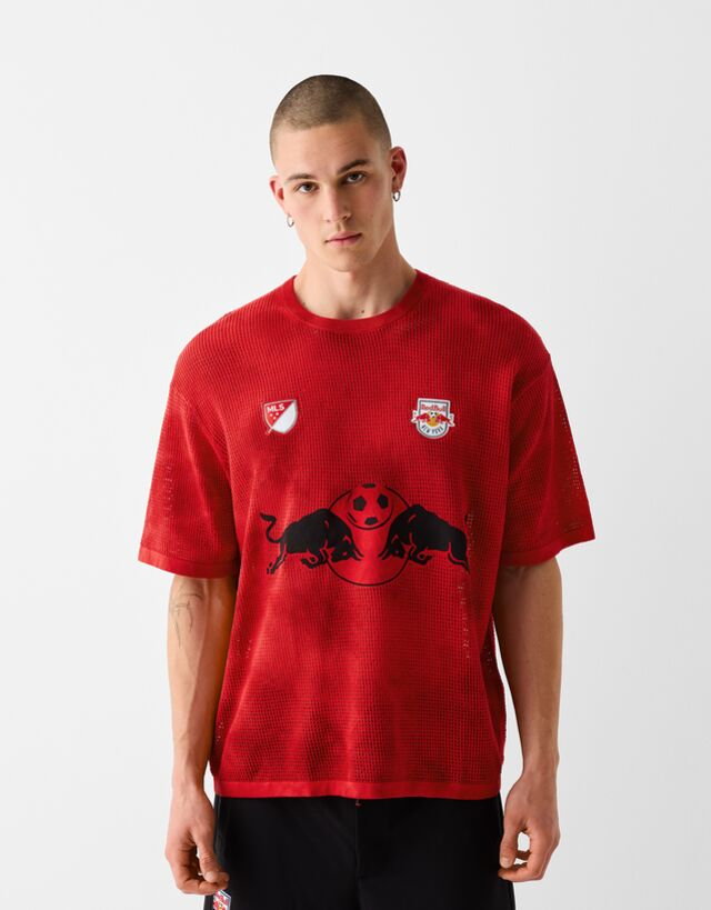 Bershka Koszulka Z Siateczki Tie Dye New York Red Bulls Mężczyzna S Czerwony
