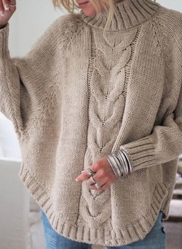 Sweter ponczo z warkoczem