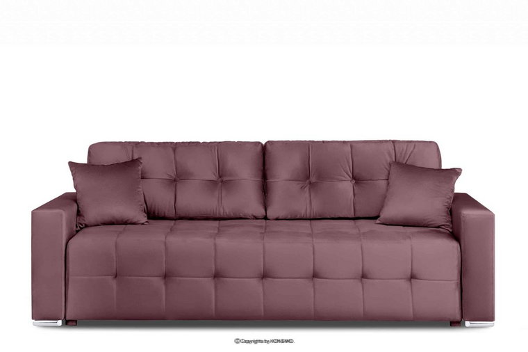 Sofa 3 osobowa rozkładana glamour pikowana różowa BASIM Konsimo