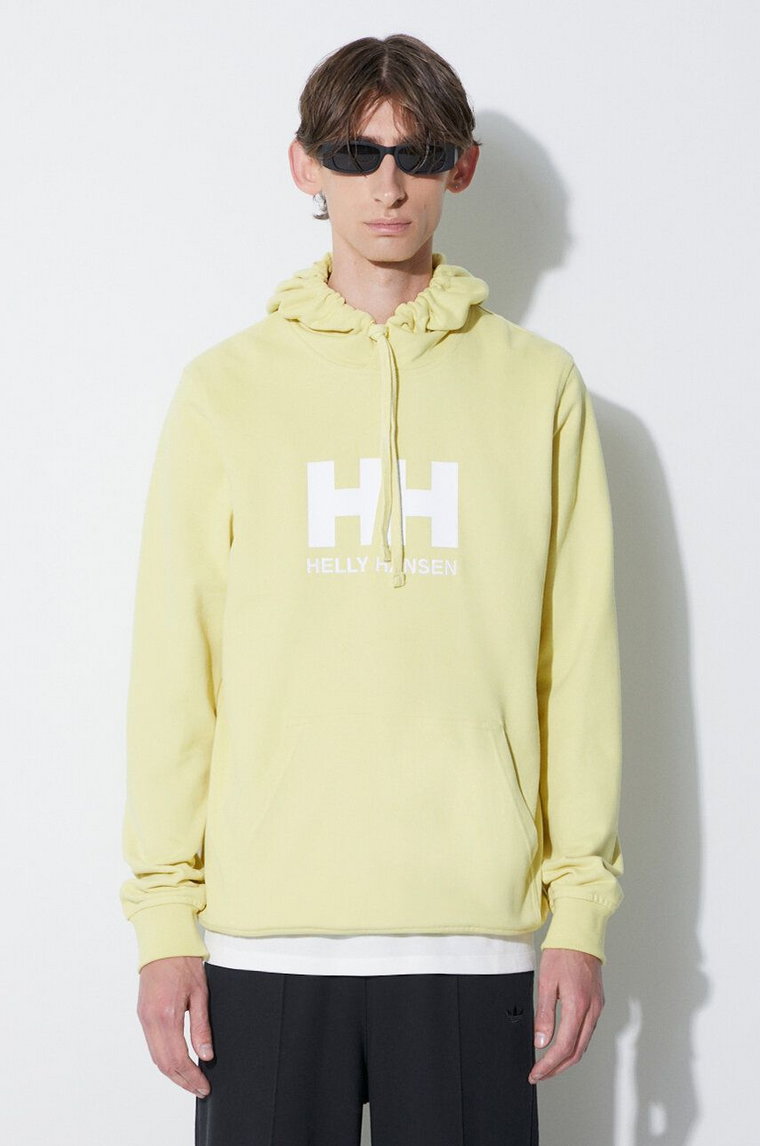 Helly Hansen bluza bawełniana HH LOGO HOODIE męska kolor żółty z kapturem z aplikacją 33977