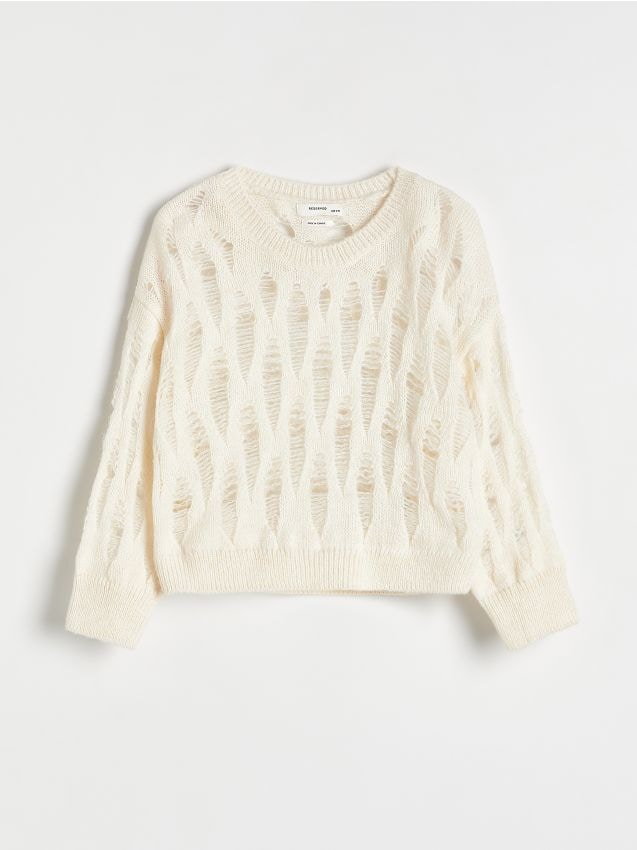 Reserved - Sweter z efektem postrzępienia - złamana biel