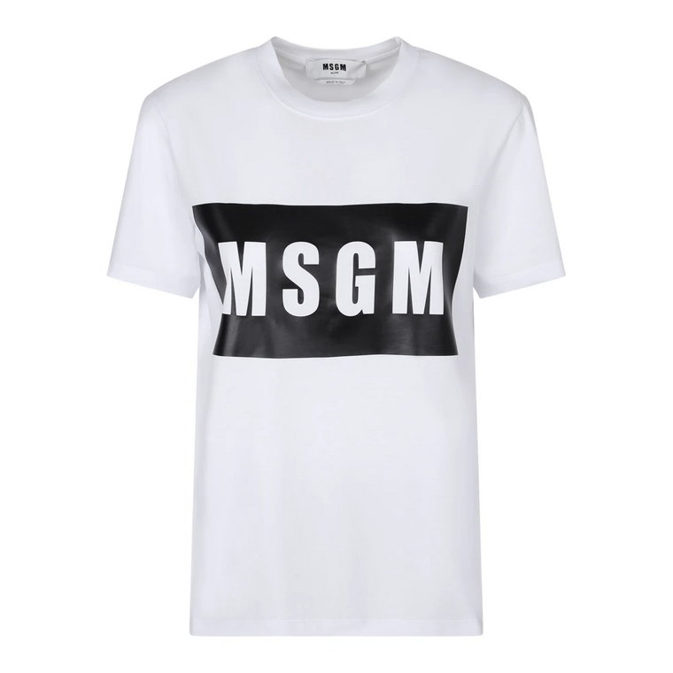 Biała Bawełniana Koszulka z Logo Msgm