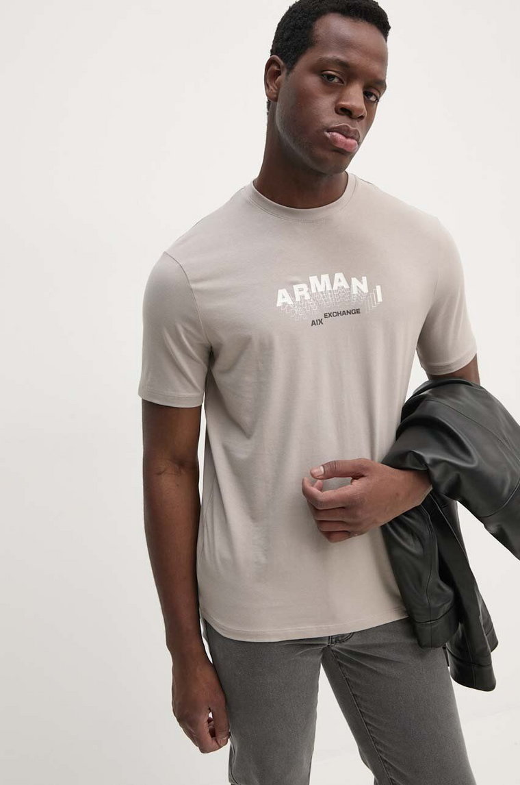 Armani Exchange t-shirt męski kolor beżowy z nadrukiem 6DZTHV ZJE6Z