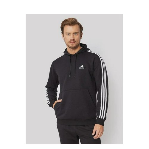 Bluza męska z kapturem ocieplana Adidas 3 Stripe Fleece Hoody Czarna GK9072 S Czarna (4064045329157 ). Bluzy męskie z kapturem