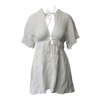 Faithfull The Brand Coralia Tie-Detail Crinkled Dress in White Linen Faithfull the brand
