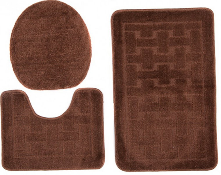 Stylowy brązowy zestaw dywaników do łazienki w kratę - Deso 4X
