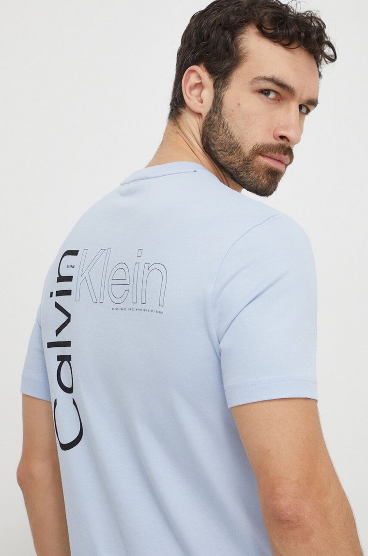 Calvin Klein t-shirt bawełniany męski kolor niebieski z nadrukiem