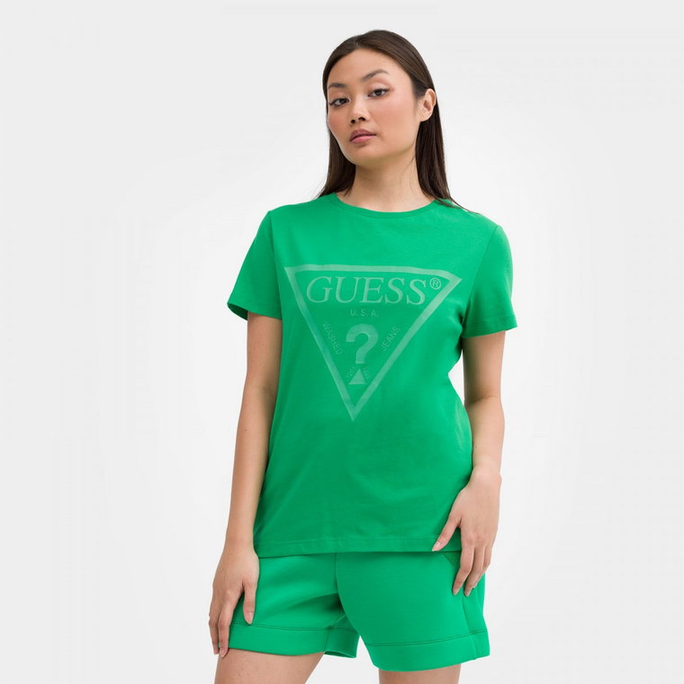 Damski t-shirt z nadrukiem Guess Adele SS CN Tee - zielony