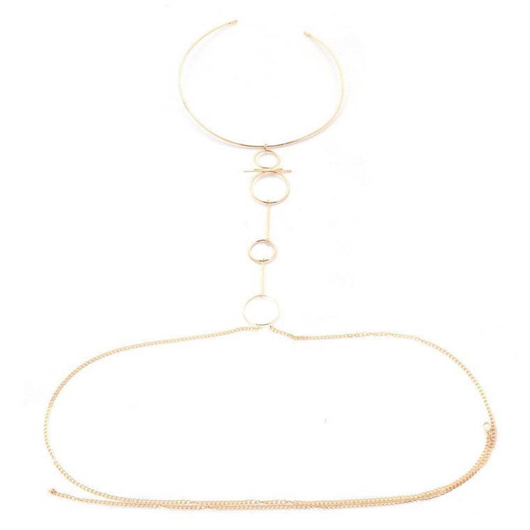 Łańcuszek na klatkę piersiową z geometrycznym motywem - Złoty