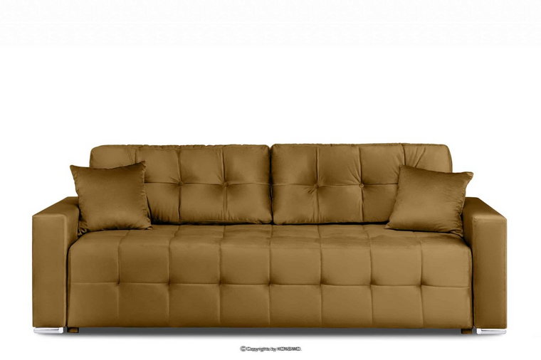Sofa 3 osobowa rozkładana glamour pikowana żółta BASIM Konsimo