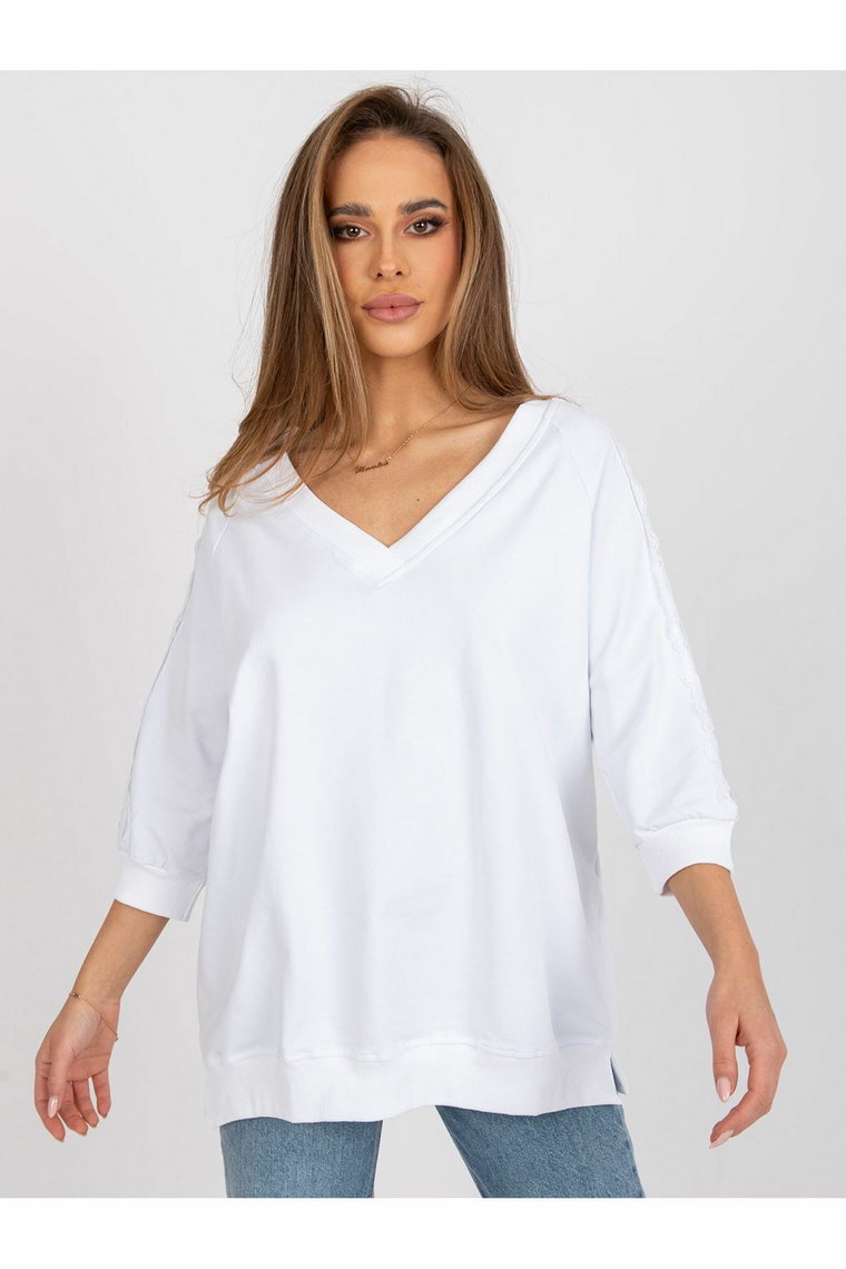 Bluzka damska ze zdobieniami na rękawach - biała