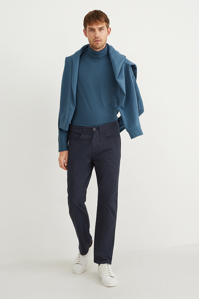C&A Spodnie-regular fit-w kratę, Niebieski, Rozmiar: W42 L32