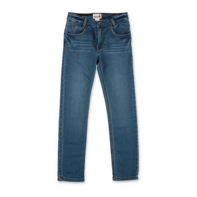 Timberland jeans blu in denim di cotone stretch bambino|Blue stretch cotton blend denim boy Timberland jeans Timberland