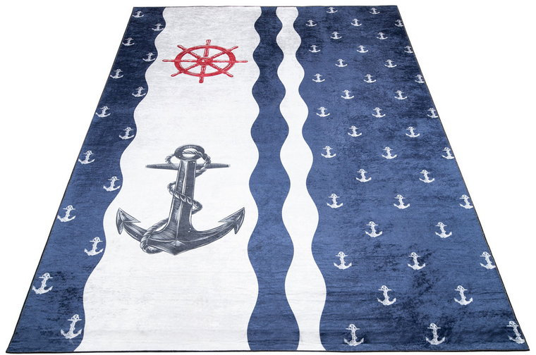 Granatowy marynarski dywan z kotwicą dla dzieci - Ulti 3X