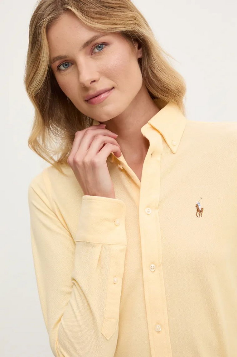 Polo Ralph Lauren koszula bawełniana damska kolor żółty regular z kołnierzykiem klasycznym 211924258