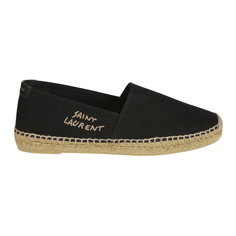 Czarne płaskie buty z haftem espadrylowym Saint Laurent