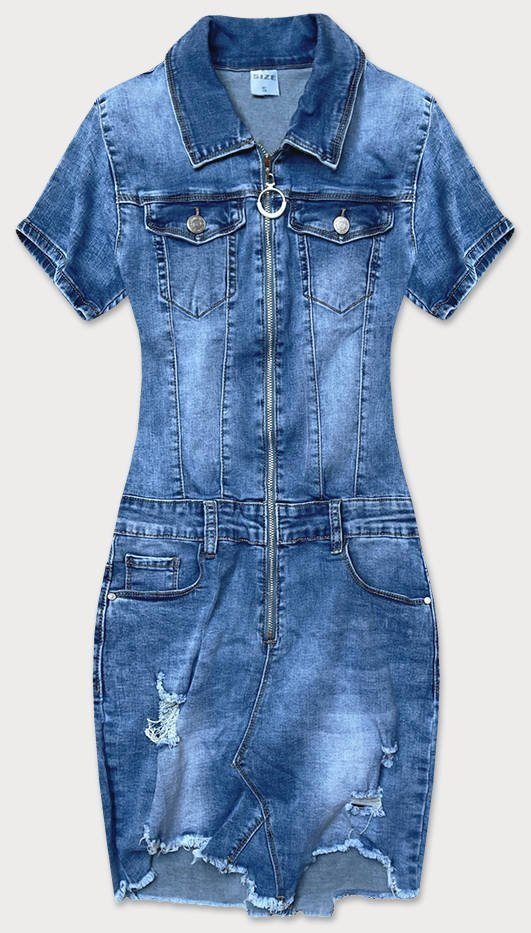Jeansowa sukienka z przetarciami niebieska (gd6622)