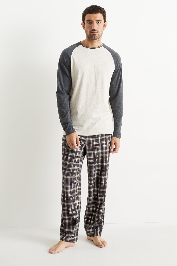 C&A Piżama z flanelowymi spodniami, Szary, Rozmiar: XL