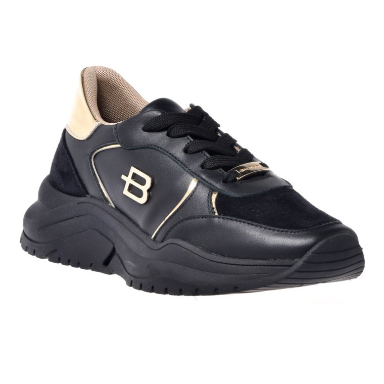 Trainers in black and platinum calfskin Baldinini