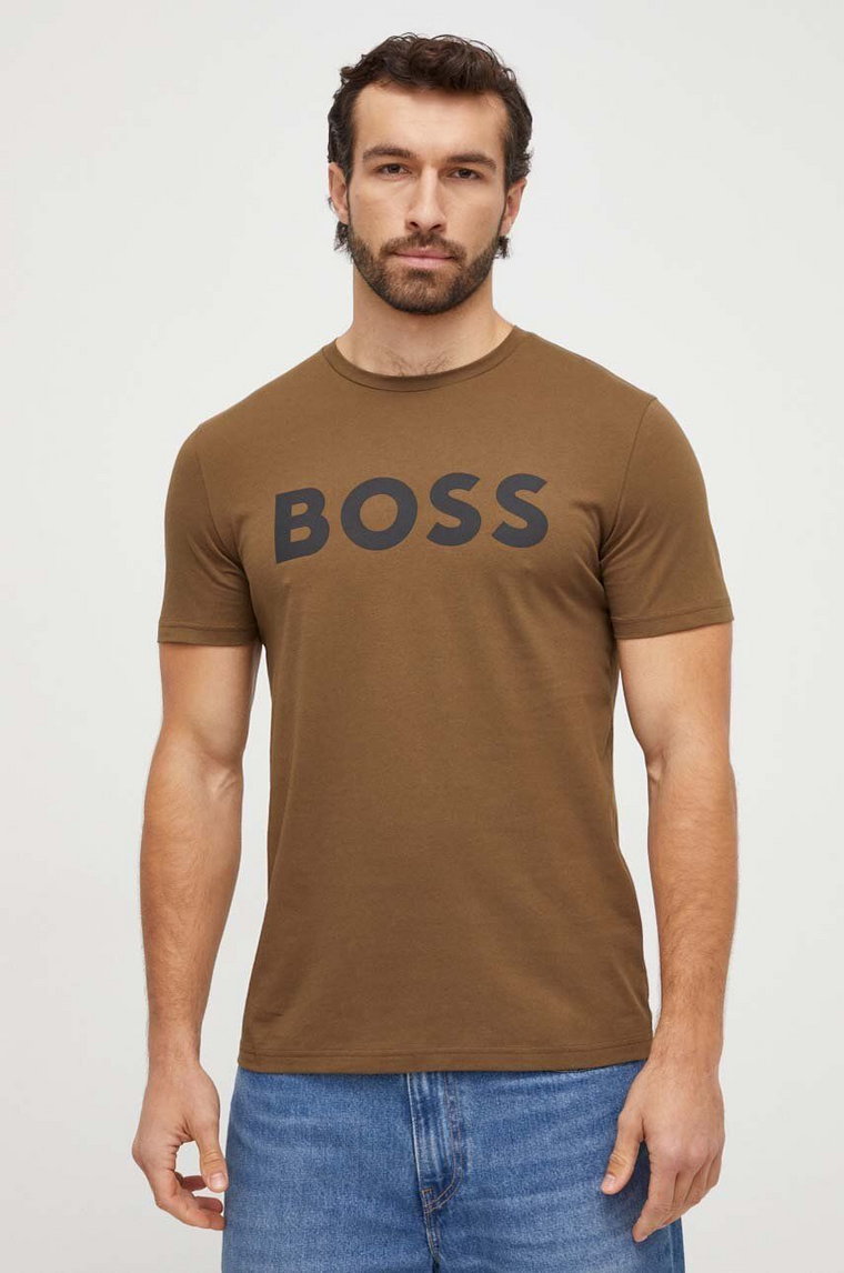 BOSS t-shirt bawełniany BOSS CASUAL kolor zielony z nadrukiem 50481923
