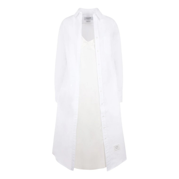 Biała sukienka z bawełny Oxford z jedwabnym wstawką negliżu Thom Browne