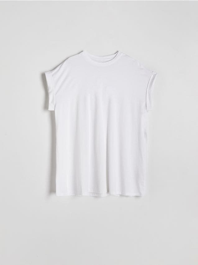 Reserved - T-shirt z modalem - biały