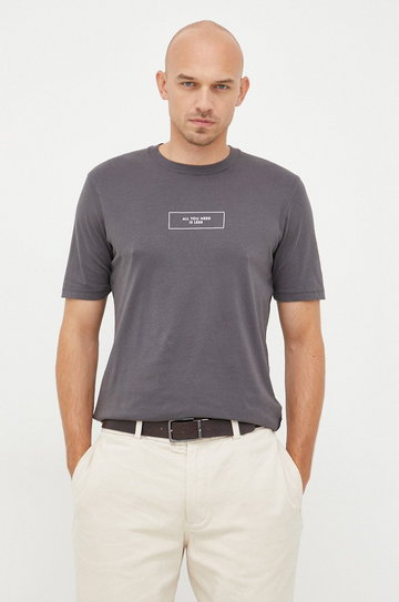 Sisley t-shirt bawełniany kolor szary z nadrukiem