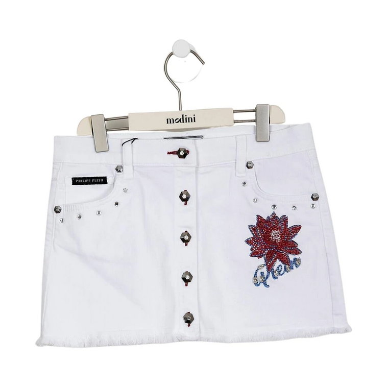 Biała spódnica z dżinsu - Wzór kwiatowy Philipp Plein